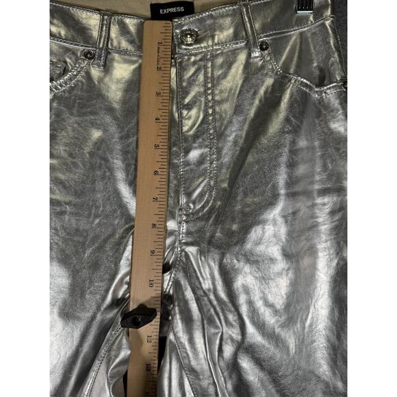 Express Pants Women 0 Metallic Silver Super High Rise Straight Cut Off - Picture 4 of 9